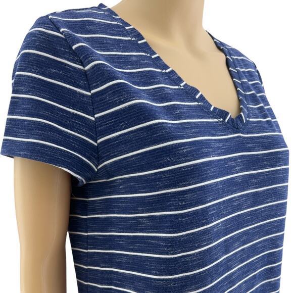 Merona LARGE Blue White Striped Short Sleeve Column Shift T-Shirt Mini Dress - Picture 2 of 7